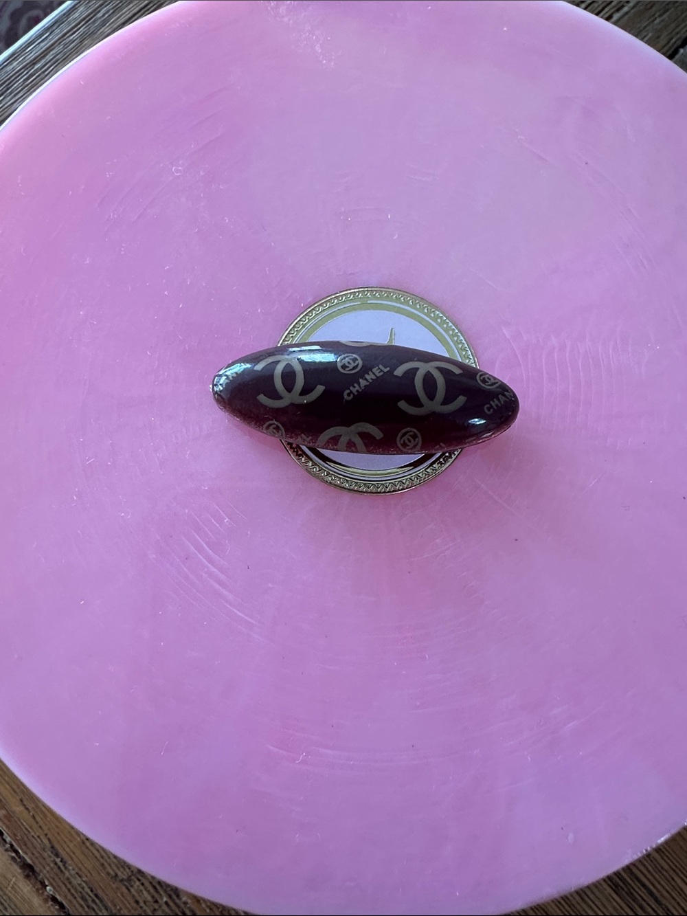Brown Resin Logo Pin with Cream Logos